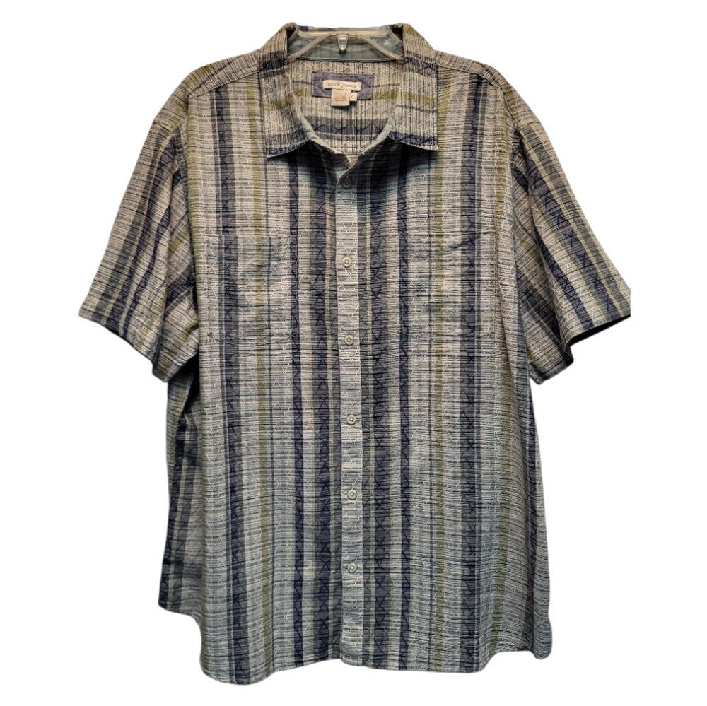 Carbon2Cobalt Mens Net Worth Striped Button Down Shirt - Blue Green Tan- Size XL